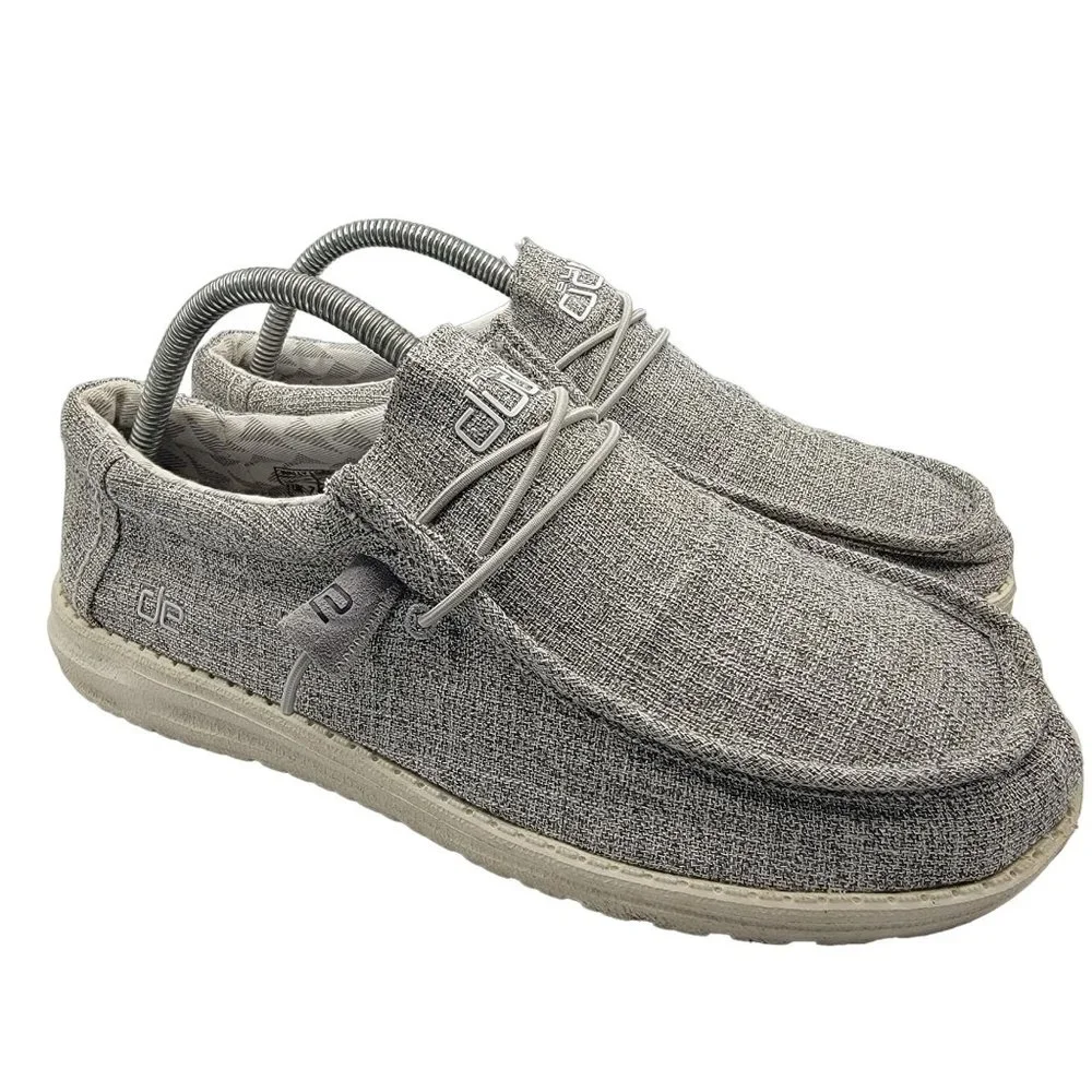 Hey Dude Wally Linen Mens 8 Gray Slip-On Comfort Shoes Casual Lightweight